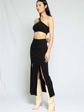 Asymmetric High-Slit Black Maxi Skirt — Contemporary Women’s Skirt